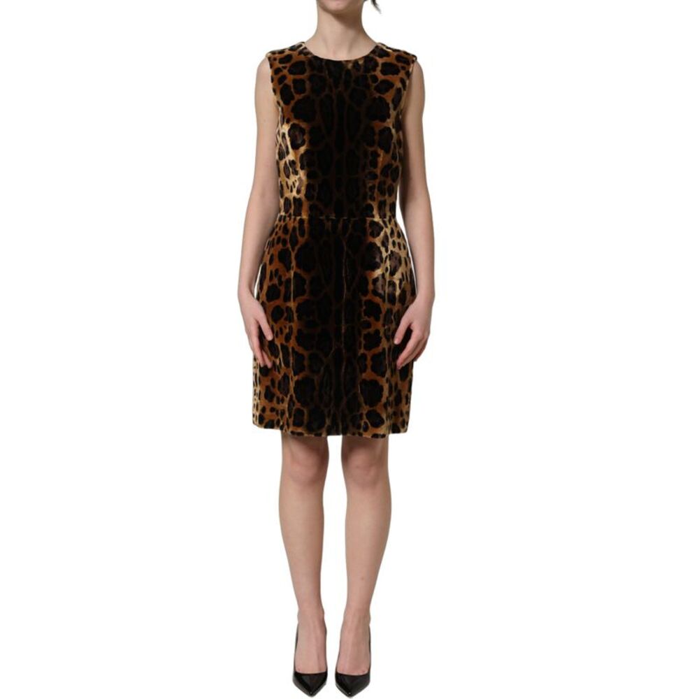 Dolce & Gabbana Brown Leopard Sleeveless Sheath Mini Women's Dress